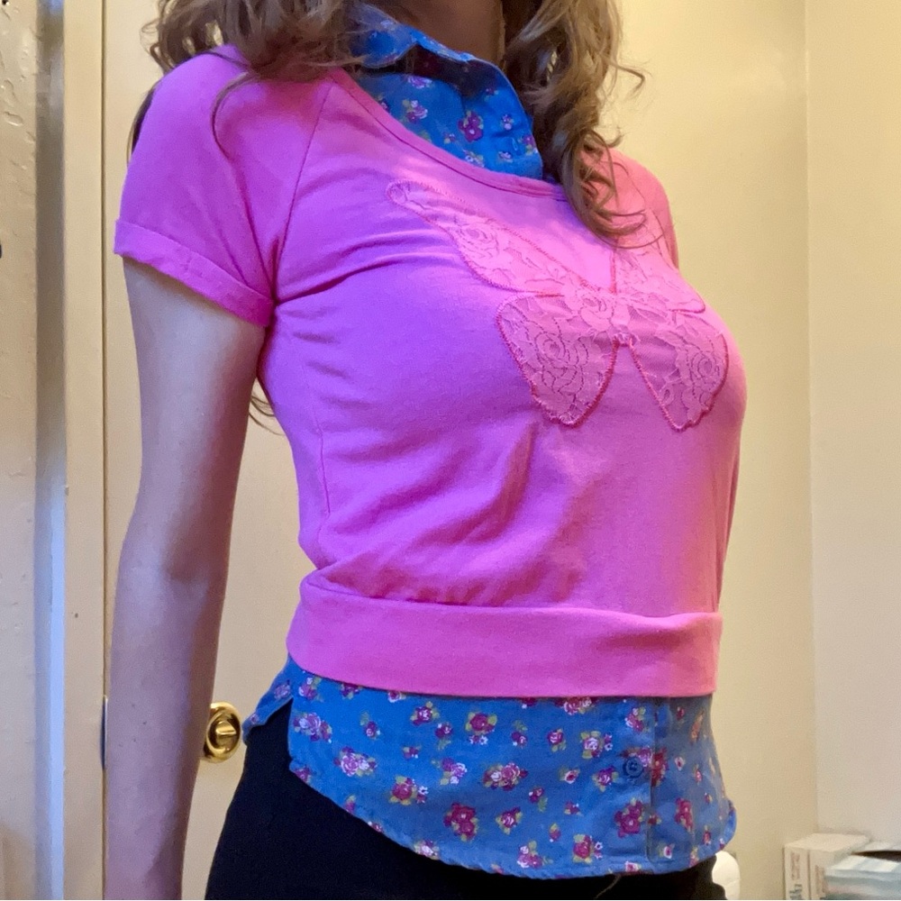 Pink Faux-Layered Butterfly Top - Picture 2 of 5